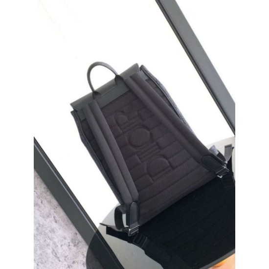 Fake Dior Saddle Backpack with Flap Black Oblique Jacquard Replica