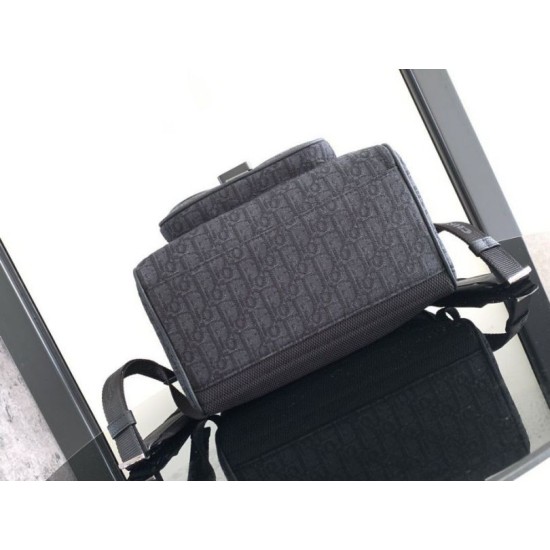 Fake Dior Saddle Backpack with Flap Black Oblique Jacquard Replica