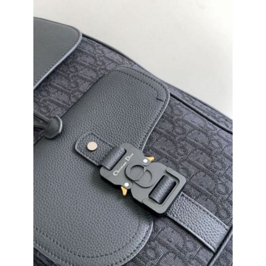 Fake Dior Saddle Backpack with Flap Black Oblique Jacquard Replica