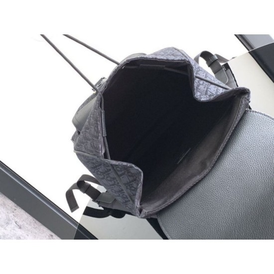 Fake Dior Saddle Backpack with Flap Black Oblique Jacquard Replica
