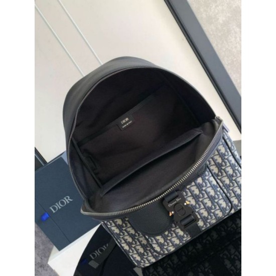 Replica Dior Saddle Zip Backpack Beige Oblique Jacquard