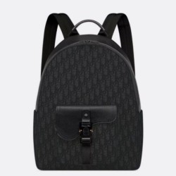 Fake Dior Saddle Zip Backpack Black Oblique Jacquard Replica