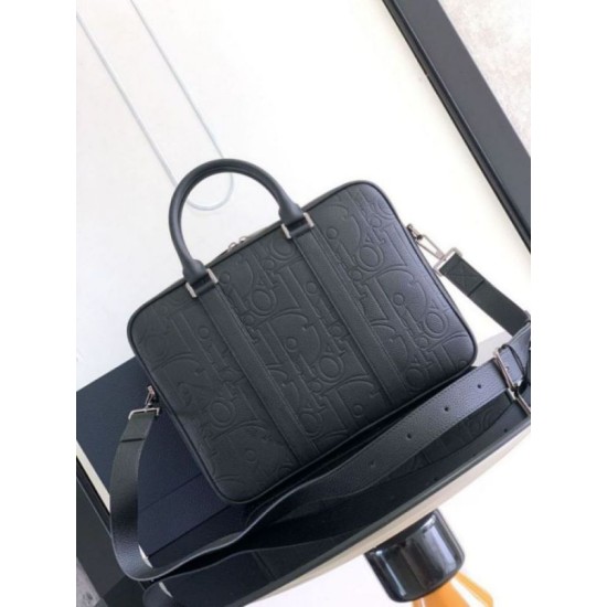 Replica Dior Zipped Briefcase Black Gravity Leather