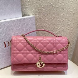 Fake Dior Miss Dior Top Handle Bag Melocoton Pink Cannage Lambskin Replica