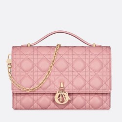 Fake Dior Miss Dior Top Handle Bag Melocoton Pink Cannage Lambskin Replica