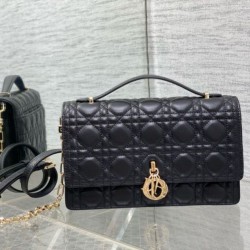 Replica Dior Miss Dior Top Handle Bag Black Cannage Lambskin