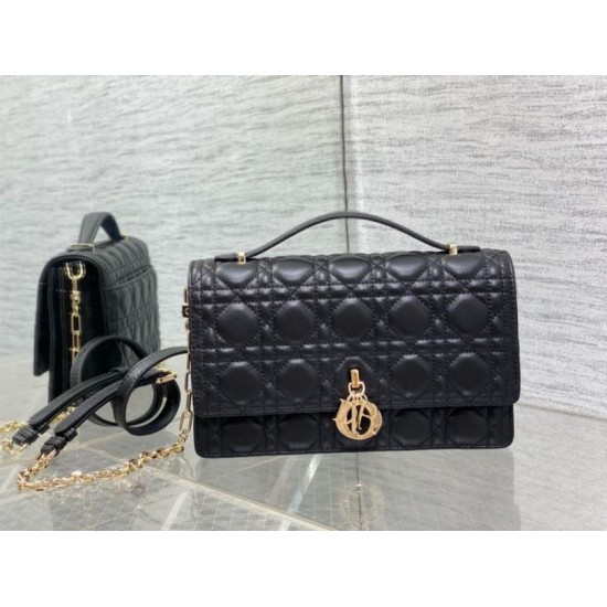 Replica Dior Miss Dior Top Handle Bag Black Cannage Lambskin