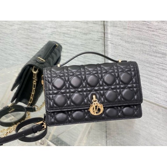 Replica Dior Miss Dior Top Handle Bag Black Cannage Lambskin
