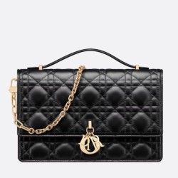 Replica Dior Miss Dior Top Handle Bag Black Cannage Lambskin