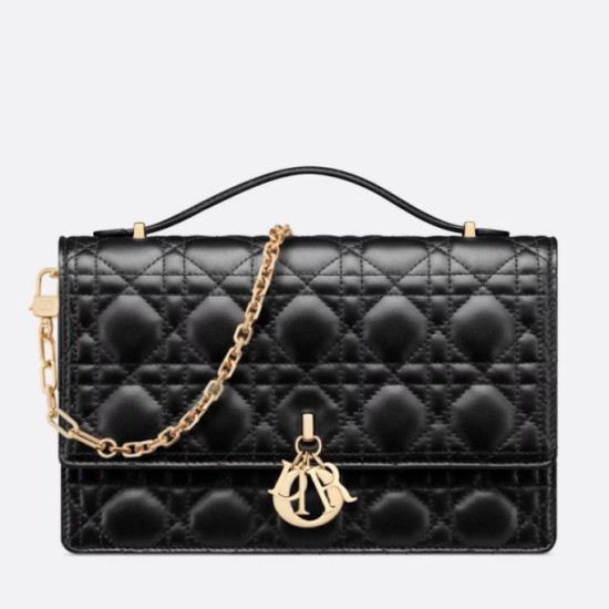 Replica Dior Miss Dior Top Handle Bag Black Cannage Lambskin
