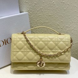 Replica Dior Miss Dior Top Handle Bag Pastel Yellow Cannage Lambskin