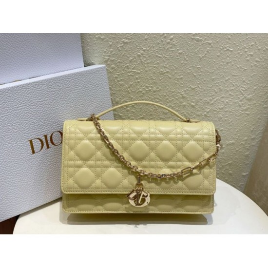Replica Dior Miss Dior Top Handle Bag Pastel Yellow Cannage Lambskin