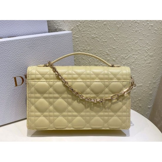 Replica Dior Miss Dior Top Handle Bag Pastel Yellow Cannage Lambskin