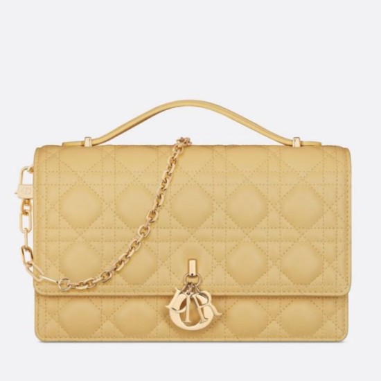Replica Dior Miss Dior Top Handle Bag Pastel Yellow Cannage Lambskin