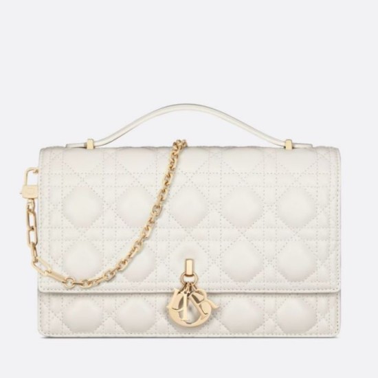 Replica Dior Miss Dior Top Handle Bag White Cannage Lambskin