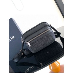 Replica Dior Mini Rider 2.0 Zipped Messenger Bag Black Oblique with Black Leather