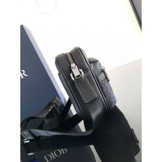 Replica Dior Mini Rider 2.0 Zipped Messenger Bag Black Oblique with Black Leather