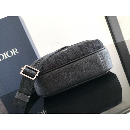 Replica Dior Mini Rider 2.0 Zipped Messenger Bag Black Oblique with Black Leather