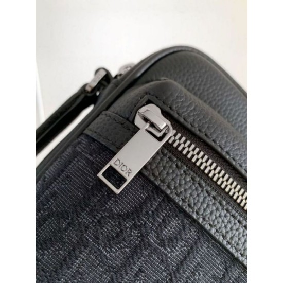 Replica Dior Mini Rider 2.0 Zipped Messenger Bag Black Oblique with Black Leather