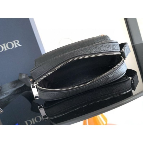 Replica Dior Mini Rider 2.0 Zipped Messenger Bag Black Oblique with Black Leather