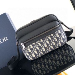 Replica Dior Rider 2.0 Zipped Messenger Bag Beige Oblique with Black Leather