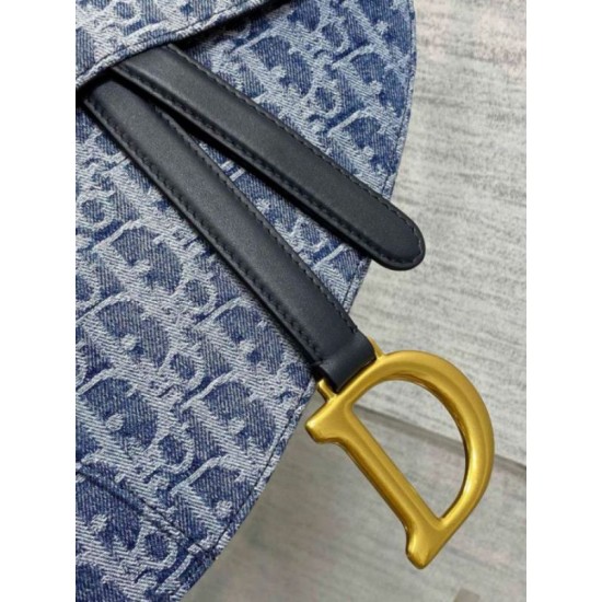 Fake Dior Saddle Bag with Strap Blue Denim Oblique Jacquard Replica