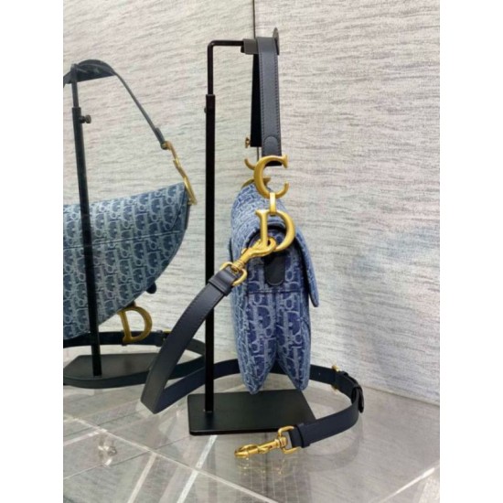 Fake Dior Saddle Bag with Strap Blue Denim Oblique Jacquard Replica