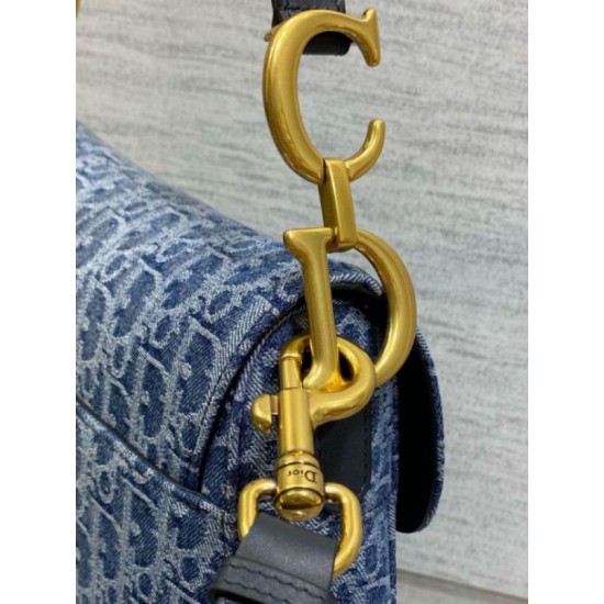 Fake Dior Saddle Bag with Strap Blue Denim Oblique Jacquard Replica