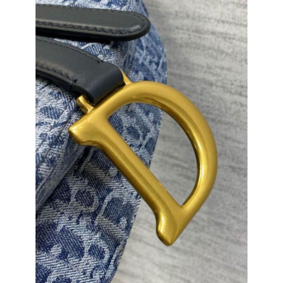Fake Dior Saddle Bag with Strap Blue Denim Oblique Jacquard Replica