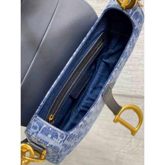 Fake Dior Saddle Bag with Strap Blue Denim Oblique Jacquard Replica