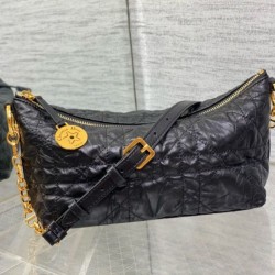 Replica Dior Diorstar Hobo Bag with Chain Black Crinkled Calfskin