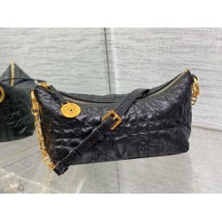 Replica Dior Diorstar Hobo Bag with Chain Black Crinkled Calfskin