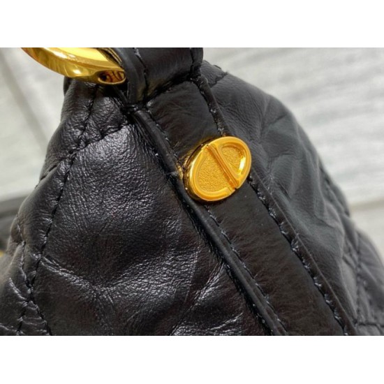 Replica Dior Diorstar Hobo Bag with Chain Black Crinkled Calfskin