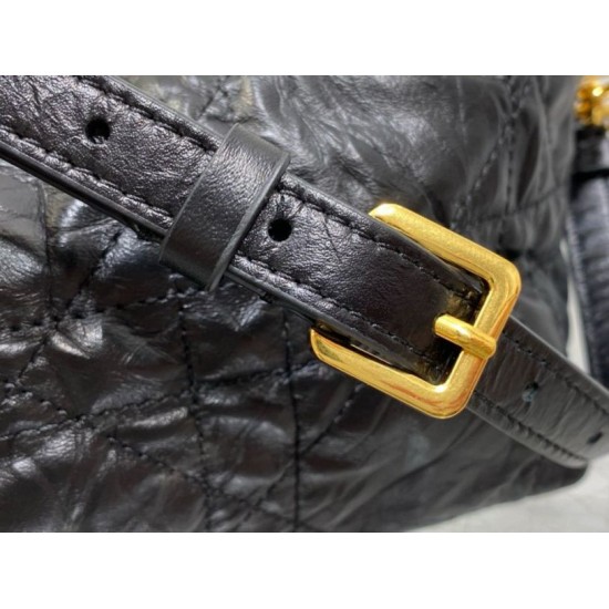 Replica Dior Diorstar Hobo Bag with Chain Black Crinkled Calfskin