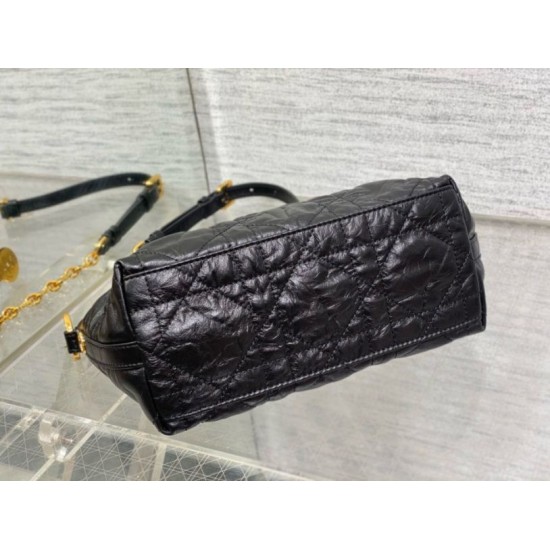Replica Dior Diorstar Hobo Bag with Chain Black Crinkled Calfskin
