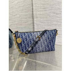 Replica Dior Diorstar Hobo Bag with Chain Blue Denim Oblique Jacquard