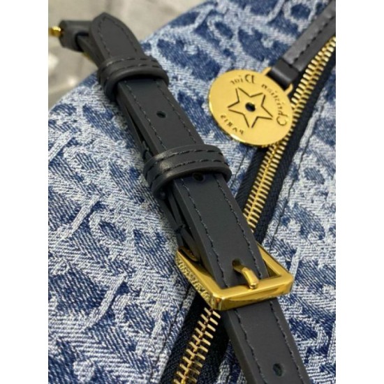 Replica Dior Diorstar Hobo Bag with Chain Blue Denim Oblique Jacquard