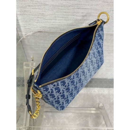Replica Dior Diorstar Hobo Bag with Chain Blue Denim Oblique Jacquard