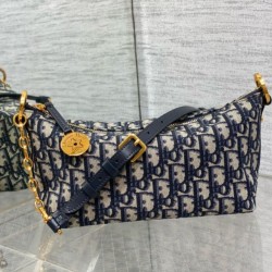 Fake Dior Diorstar Hobo Bag with Chain Blue Oblique Jacquard Replica
