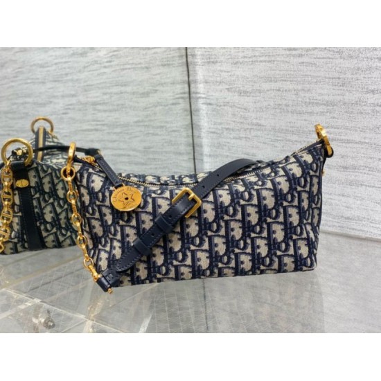 Fake Dior Diorstar Hobo Bag with Chain Blue Oblique Jacquard Replica