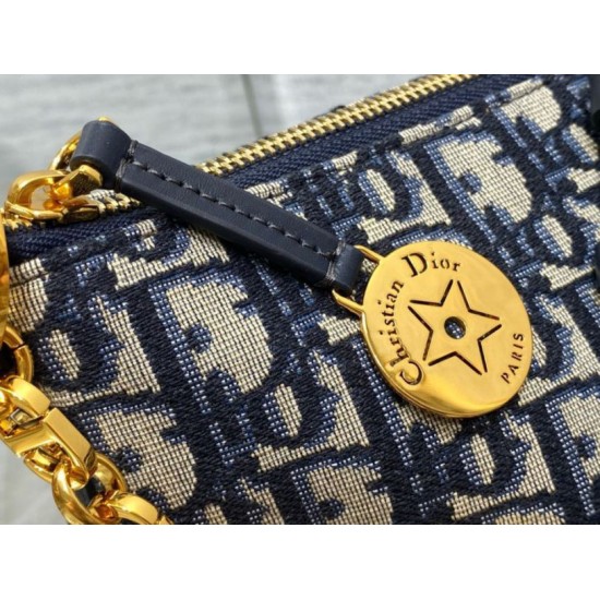 Fake Dior Diorstar Hobo Bag with Chain Blue Oblique Jacquard Replica