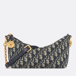 Fake Dior Diorstar Hobo Bag with Chain Blue Oblique Jacquard Replica