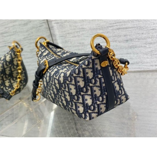 Fake Dior Diorstar Hobo Bag with Chain Blue Oblique Jacquard Replica