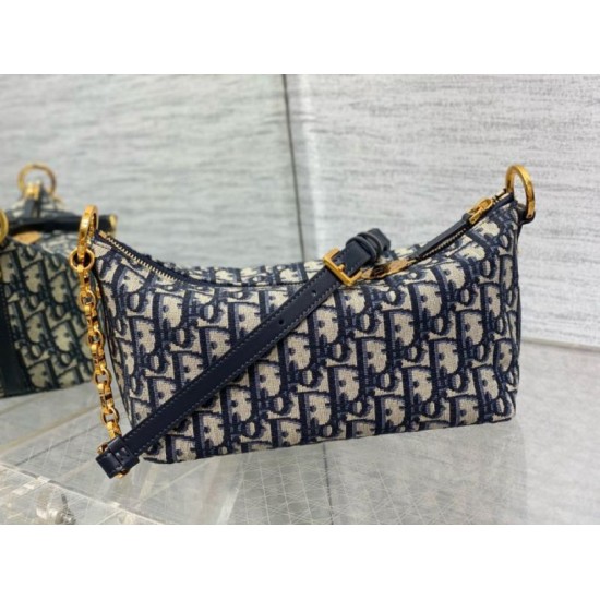 Fake Dior Diorstar Hobo Bag with Chain Blue Oblique Jacquard Replica