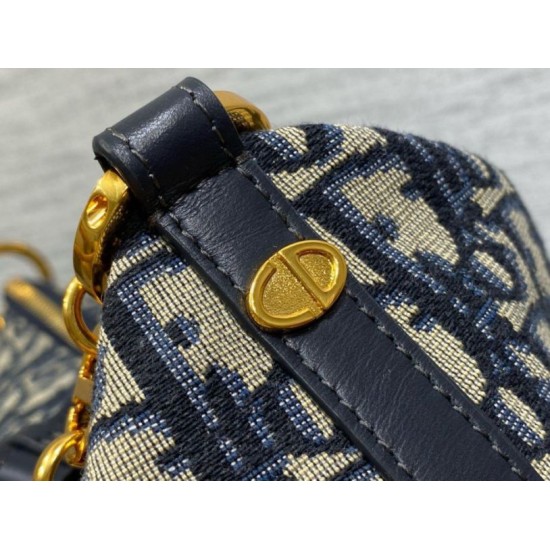 Fake Dior Diorstar Hobo Bag with Chain Blue Oblique Jacquard Replica