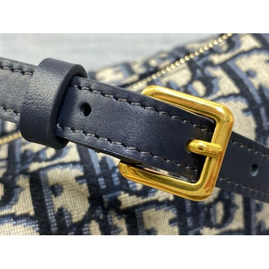 Fake Dior Diorstar Hobo Bag with Chain Blue Oblique Jacquard Replica