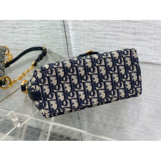 Fake Dior Diorstar Hobo Bag with Chain Blue Oblique Jacquard Replica