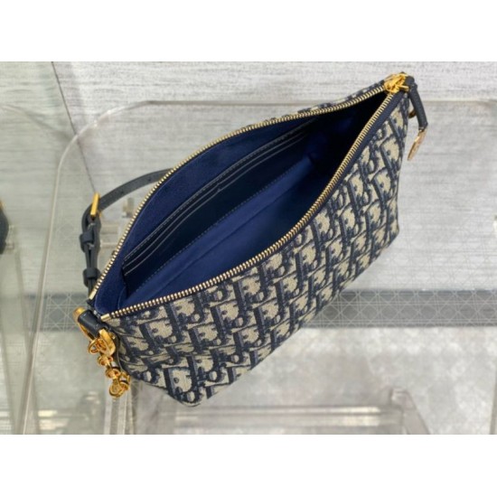 Fake Dior Diorstar Hobo Bag with Chain Blue Oblique Jacquard Replica