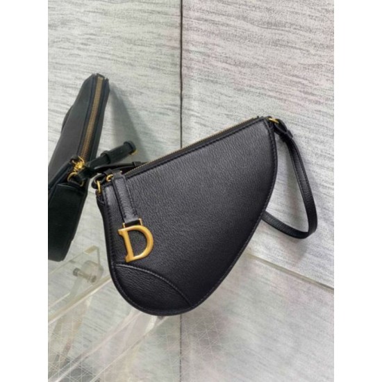 Replica Dior Saddle Rodeo Pouch Black Goatskin