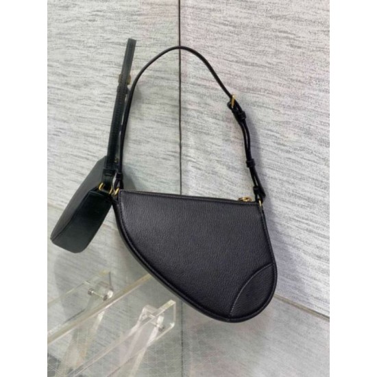 Replica Dior Saddle Rodeo Pouch Black Goatskin